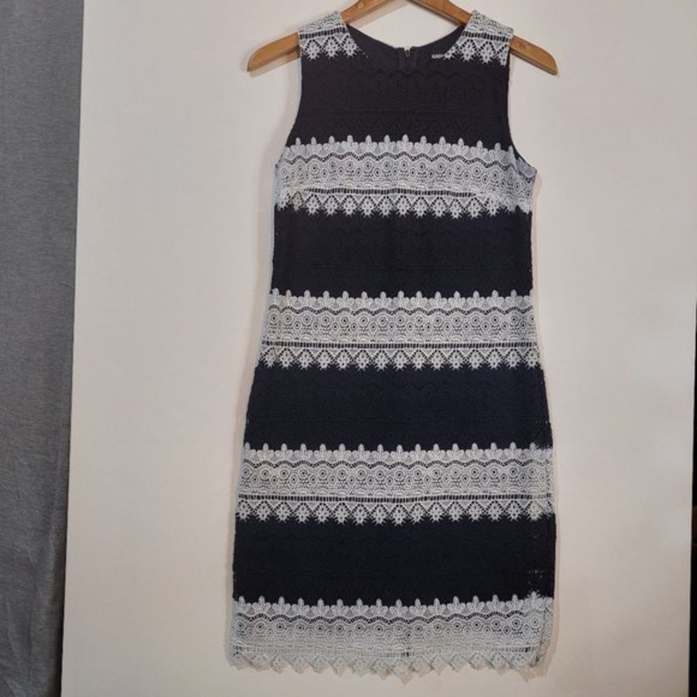 Karl‎ Lagerfeld Dress Women 2 Blue Sheath Cocktail Knee Sleeveless Embroi…